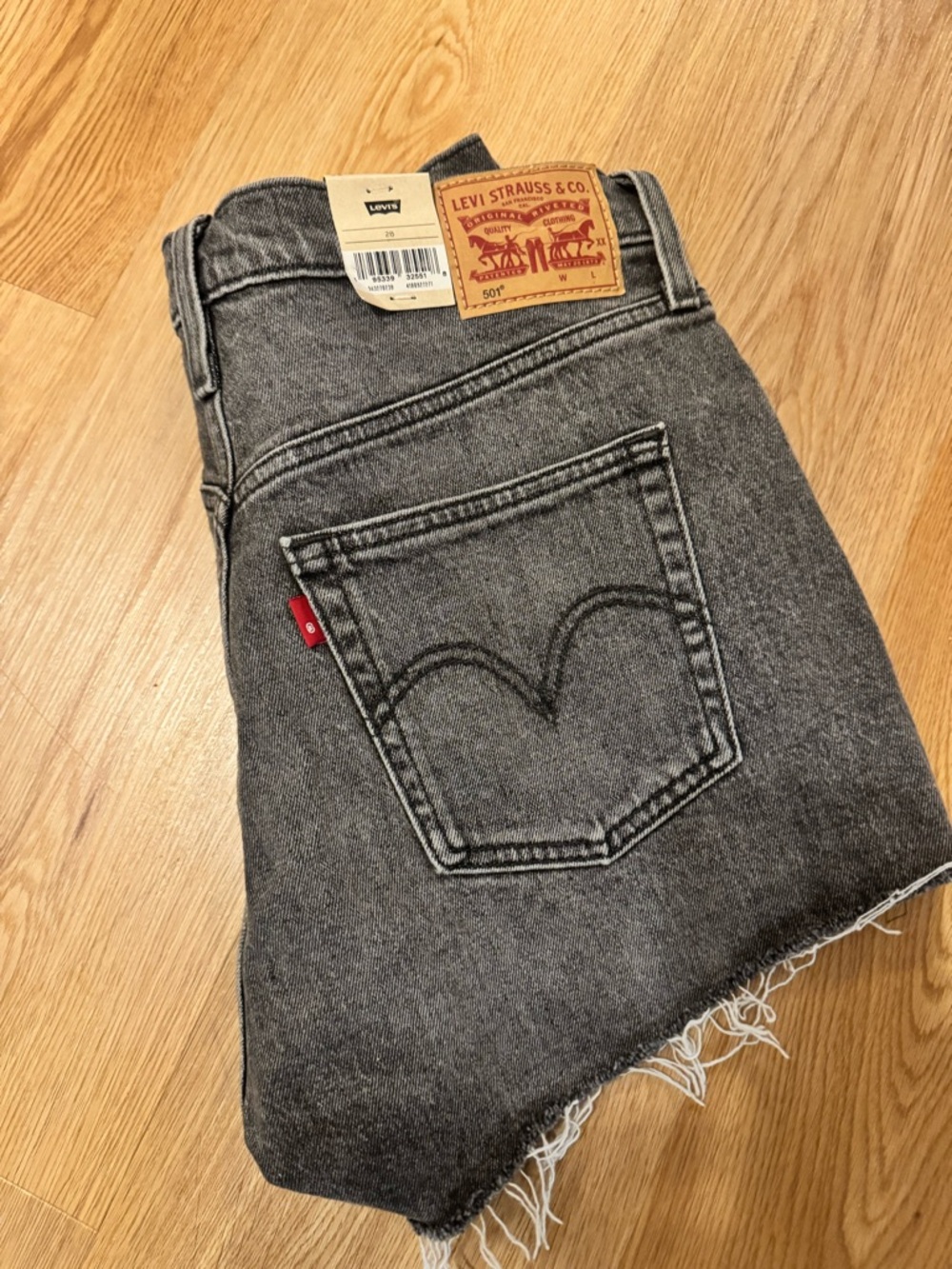 Levi's Black Washed Denim Cutoff Shorts with Red Tab